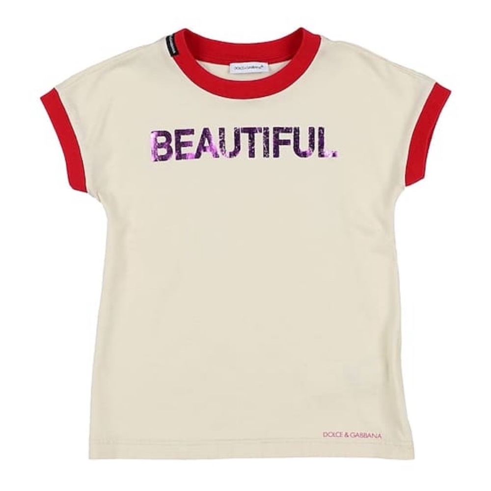 Dolce & Gabbana Beautiful Print Cream with Red Collar Top Size 9/10